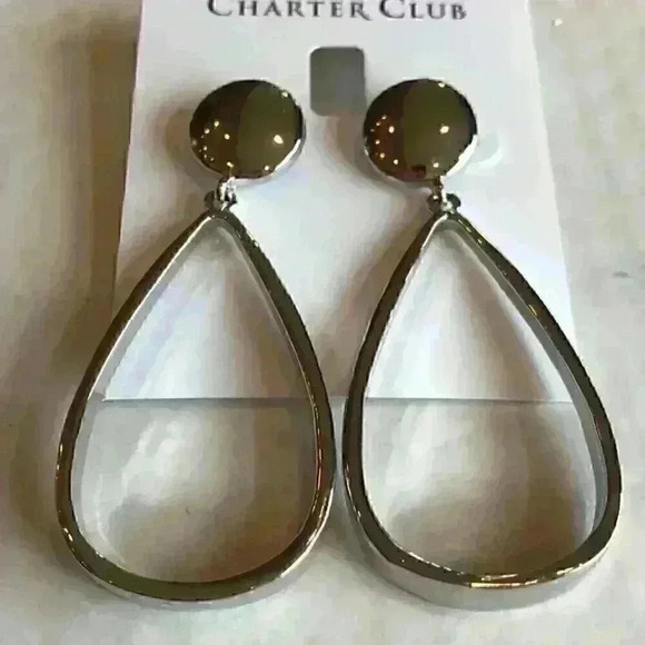 Charter Club new silver tone open drop earrings - Picture 4 of 8
